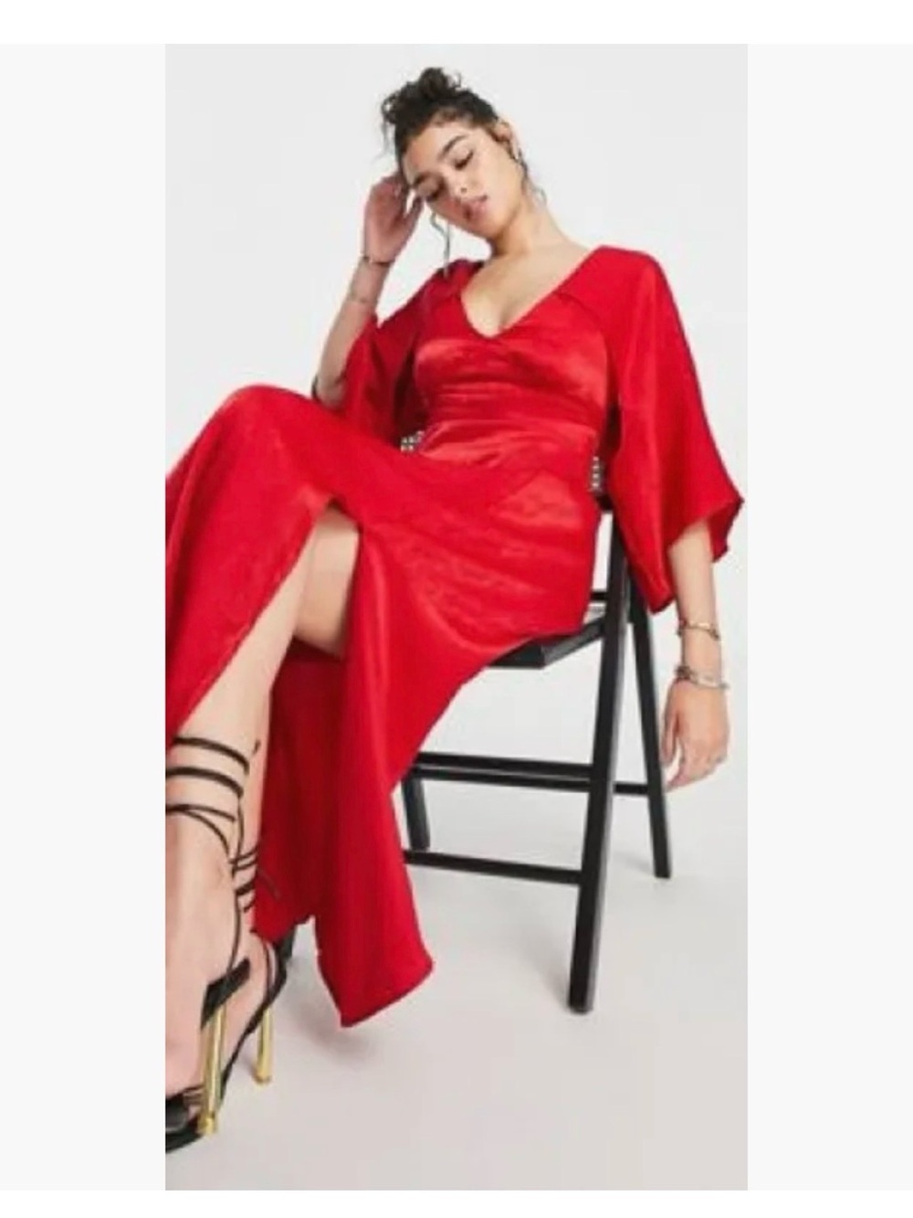 Topshop Satin Red Kimono Sleeve Maxi Dress Size 4 NWT
